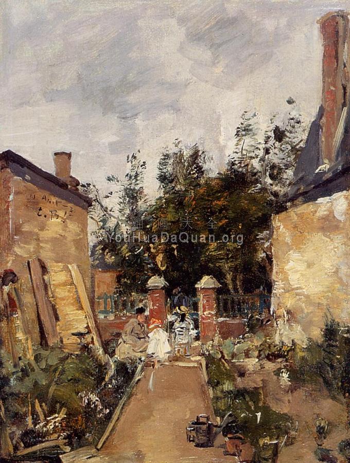 Madame S with Her Children in Their Garden at Trouville - 尤金·布丹